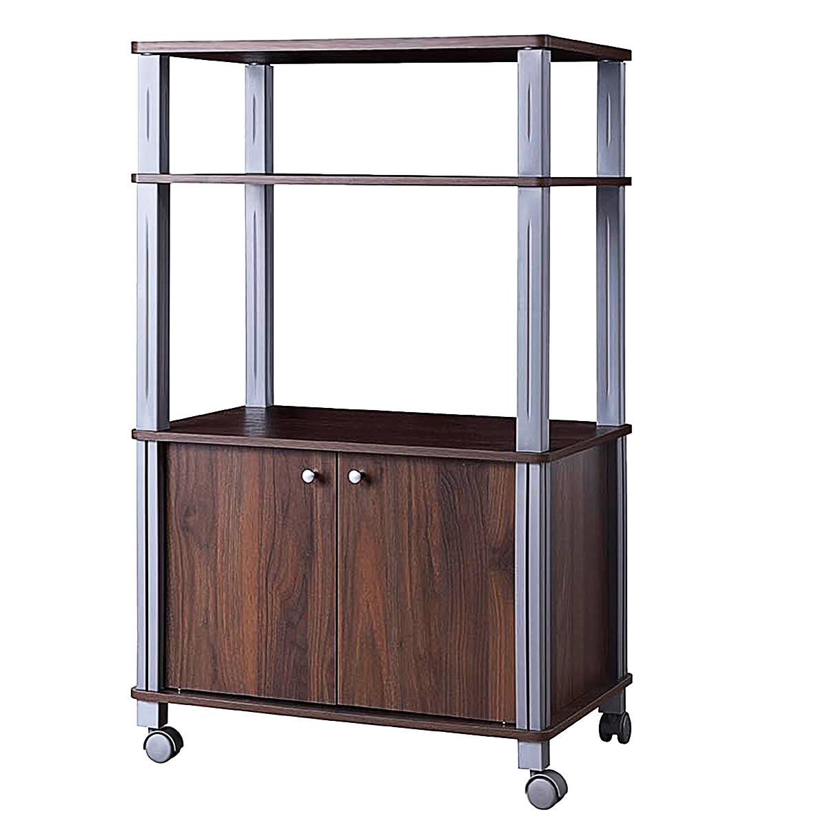 3-Tier Display Shelf Microwave Stand Cabinet with Rolling Wheel Z85971