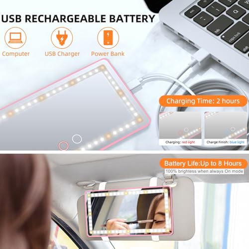 Rechargeable Clip-on Car Sun Visor Vanity Mirror with 3 Light Modes B98622