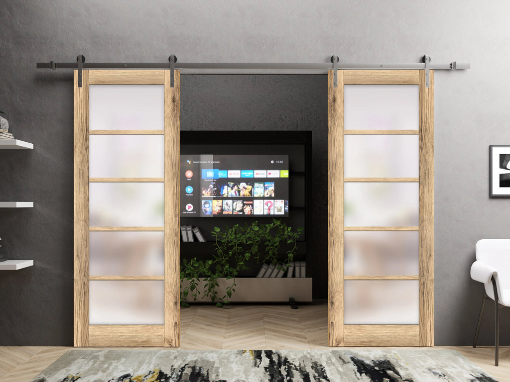 Oak Double Barn Door 36 x 80 inches with Stainless Steel Rail Hangers A47099