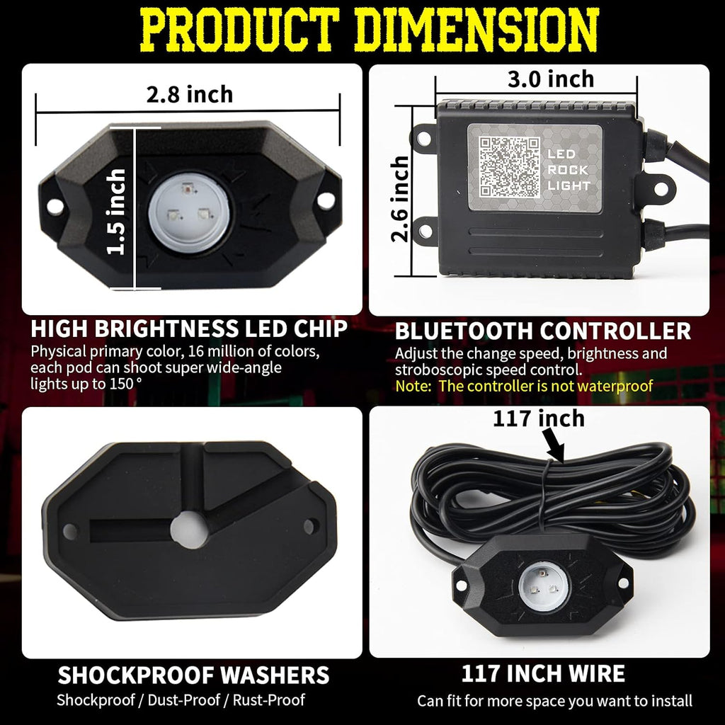 RGB LED Rock Lights with APP Bluetooth Controller R214