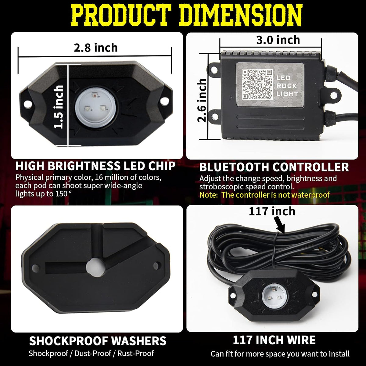 RGB LED Rock Lights with APP Bluetooth Controller R214