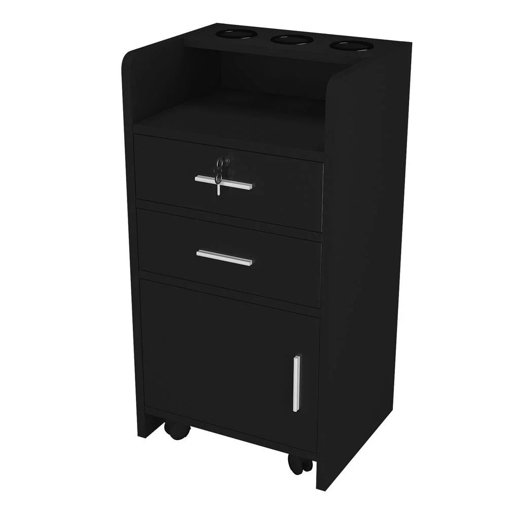 Black Wood Rolling Salon Cabinet Cart Z299977