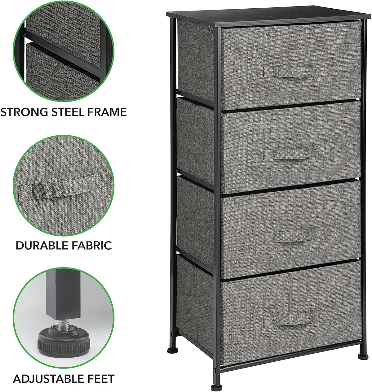 Charcoal Gray/black 4 Drawer Vertical Dresser Storage Tower R80289