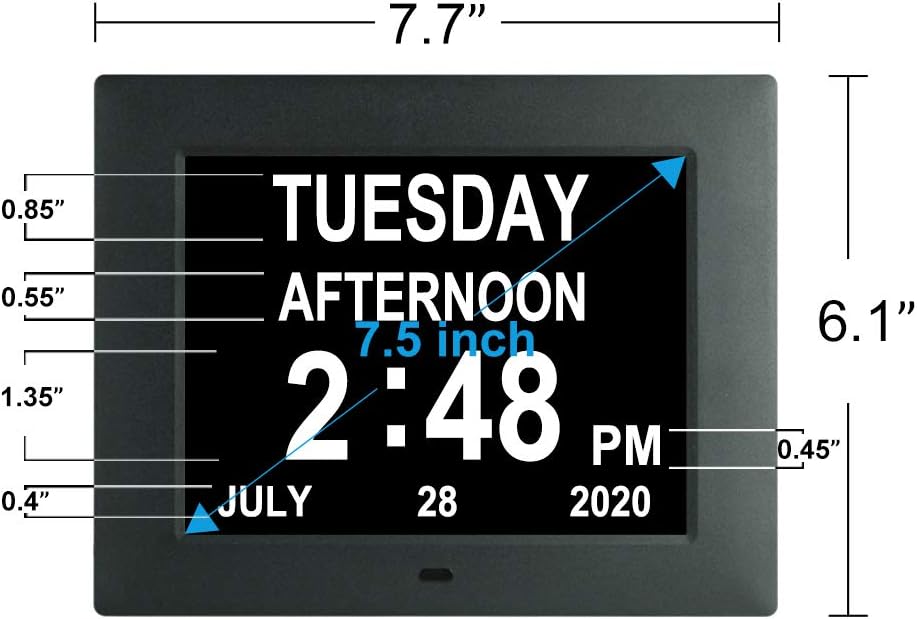 7.5 Inch Extra Large Calendar Day Date Time Clock with Non-Abbreviated Day Month E935853