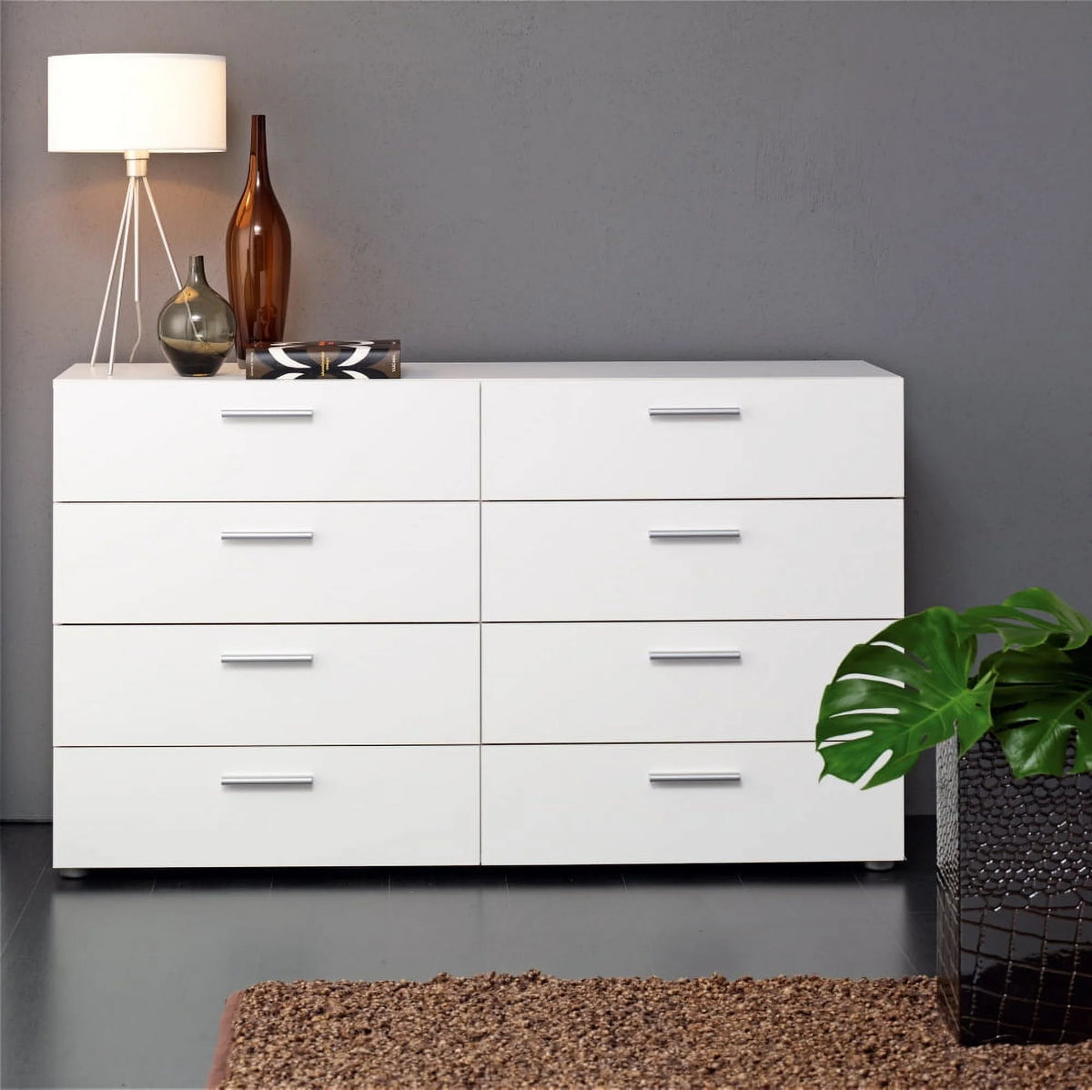 White 8 Drawer Double Dresser N95116