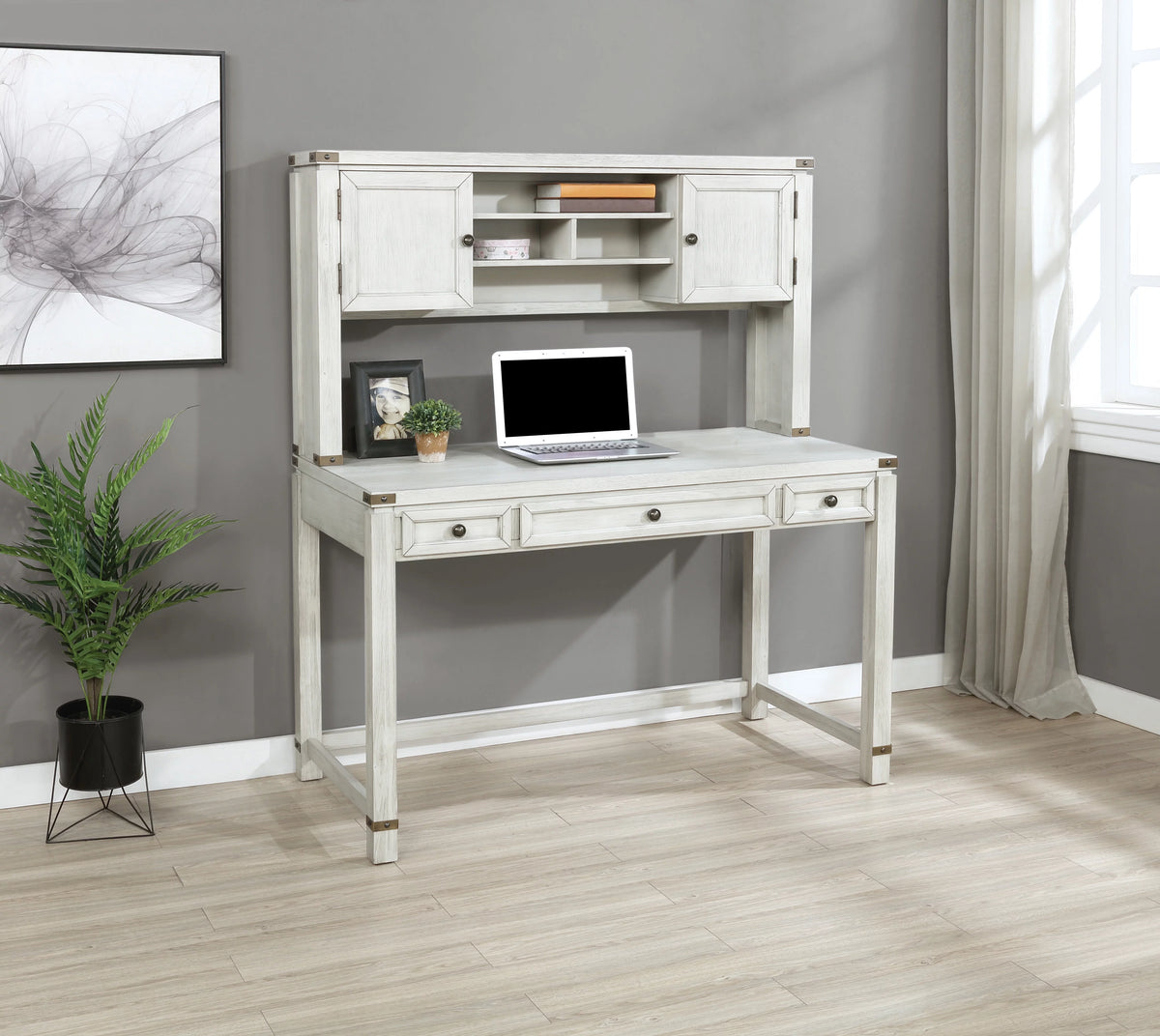 Champagne Oak Engineered Wood Desk with Hutch S94692
