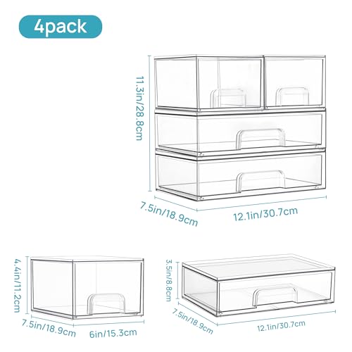 Clear Plastic Stackable Storage Drawers Set of 6 G384