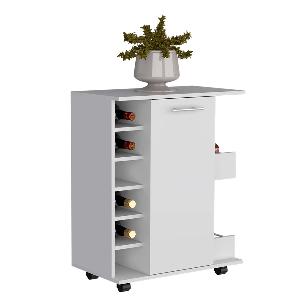 White Engineered Wood Bar Cart with 2 Side Shelves J3492