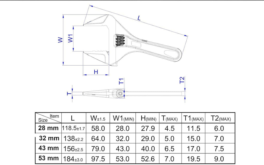 Stubby Ultra Thin Adjustable Wrench, 53mm Wide Jaw Opening, Pack of 2 A66152