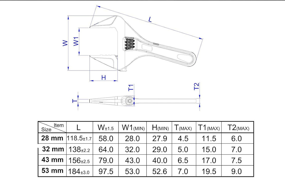 Stubby Ultra Thin Adjustable Wrench, 53mm Wide Jaw Opening, Pack of 2 A66152