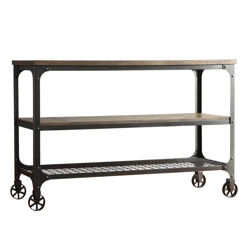 Industrial Wood and Metal Console Table with Wheels A758505