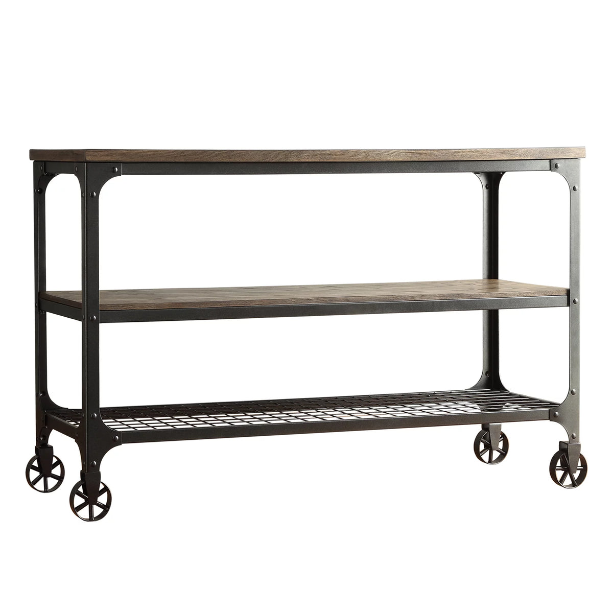 Industrial Wood and Metal Console Table with Wheels A758505