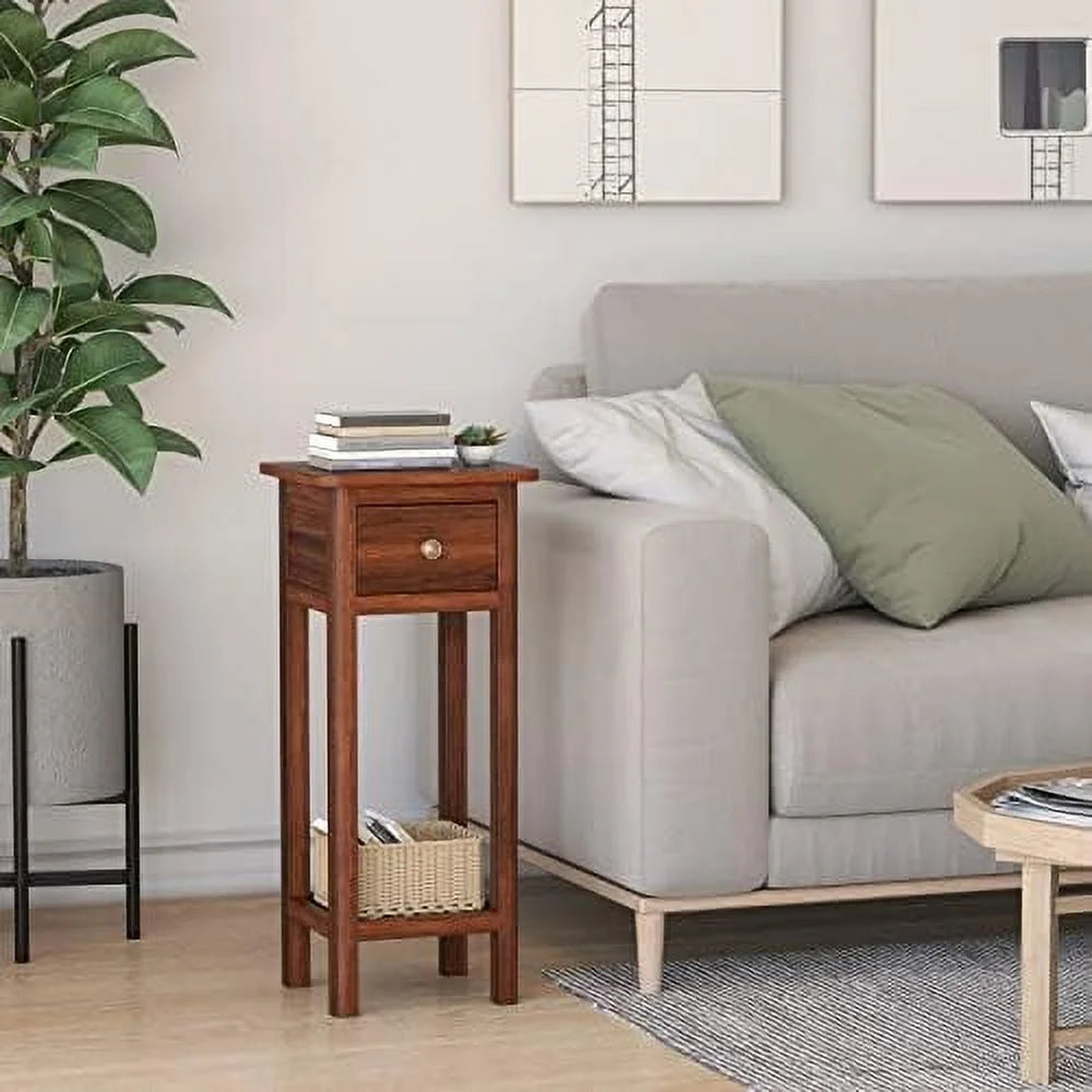 31 Inch Grey Acacia Wood End Table with Drawer R959892