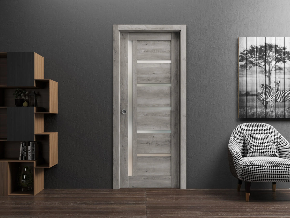 Sliding French Pocket Door 18 x 96 inches Solid Wood Interior Door J715