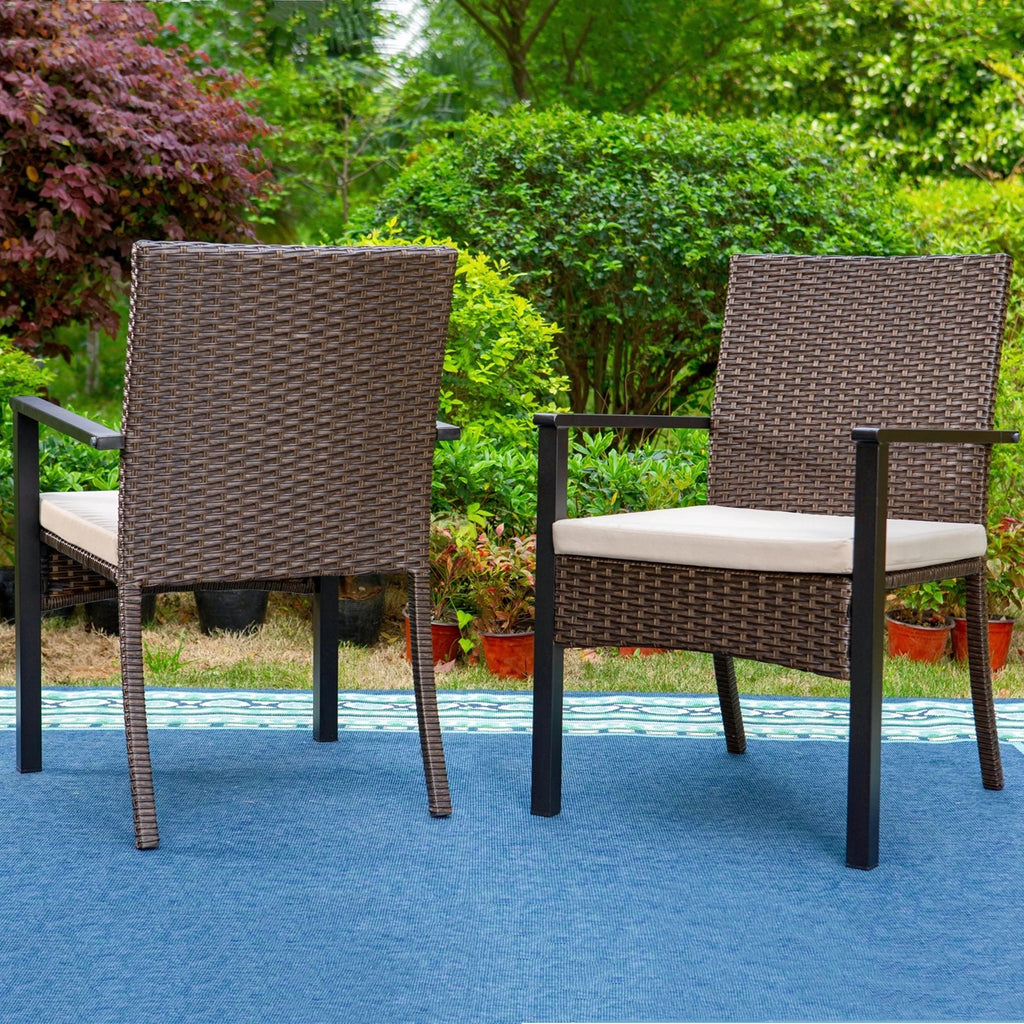 9-Piece Outdoor Dining Set with Wood Grain Table & Wicker Cushioned Chairs O51395