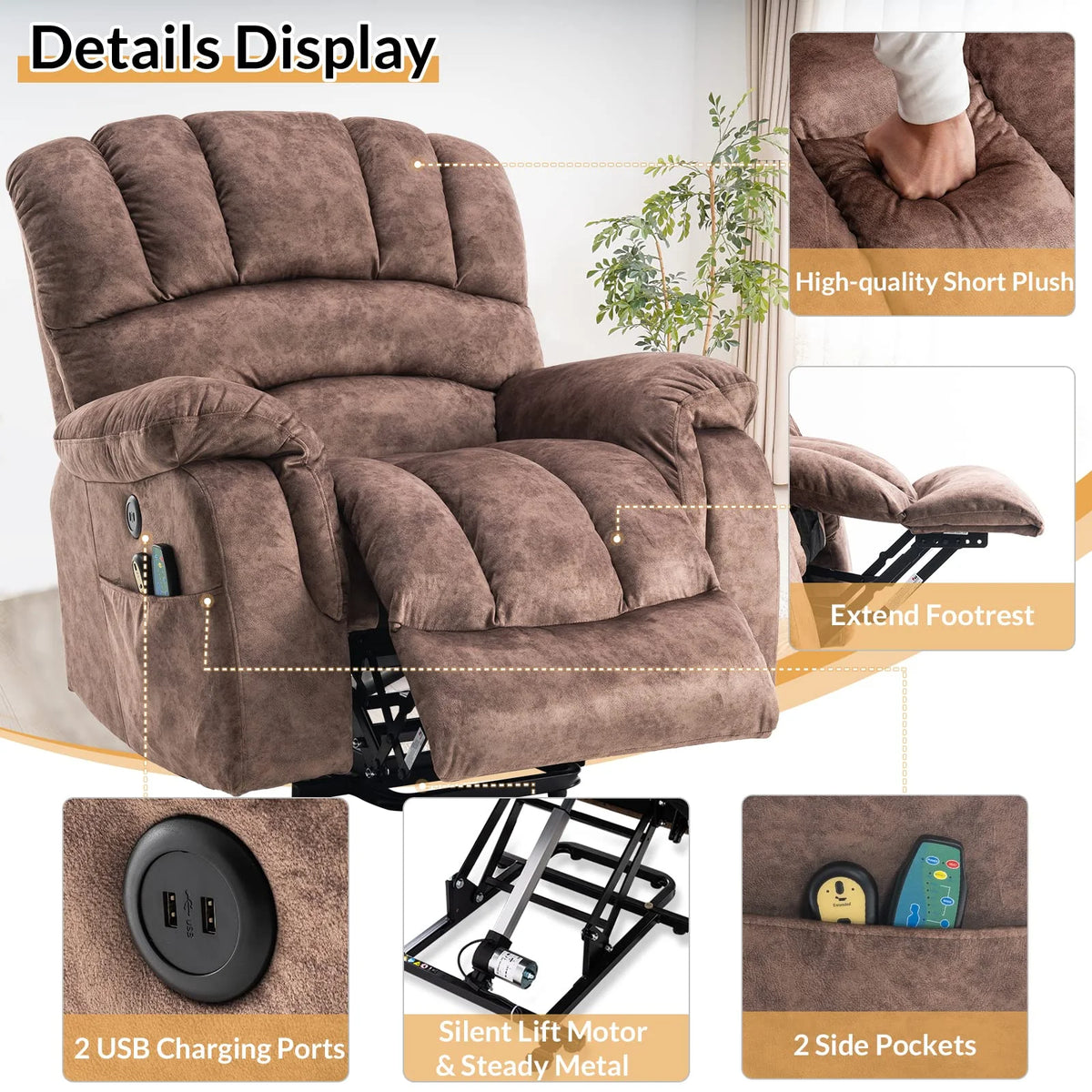 Large Power Lift Recliner with Massage and Heat X168
