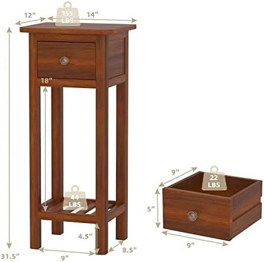 31 Inch Grey Acacia Wood End Table with Drawer R959892