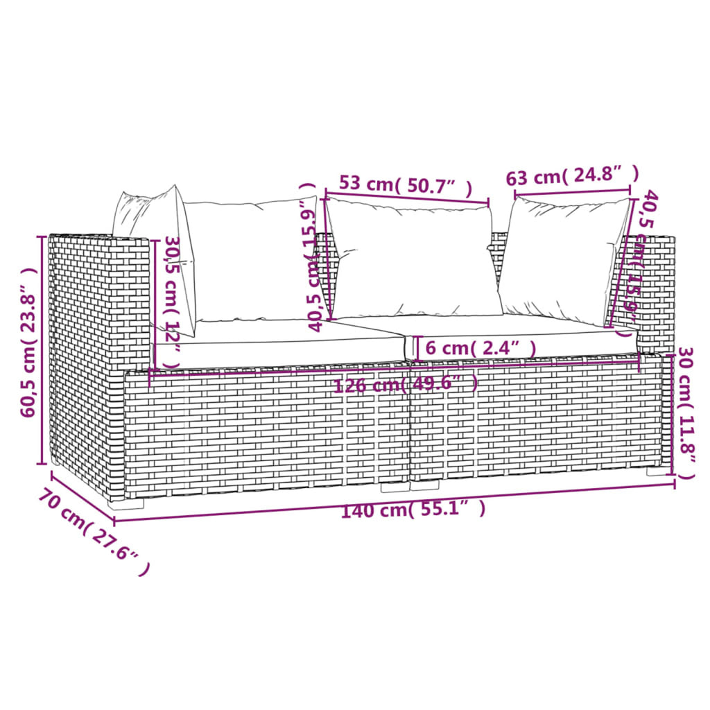 3 Piece Patio Lounge Set Gray Poly Rattan Sectional Outdoor Furniture Set O5379