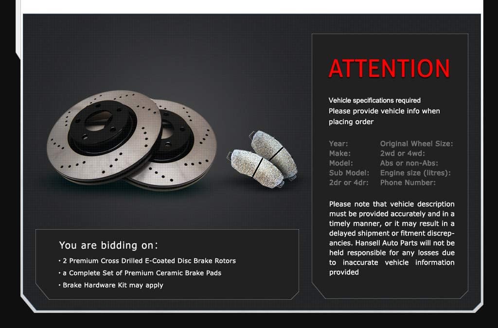 Front Drill Brake Rotors Pads for Dodge Grand Caravan A3587
