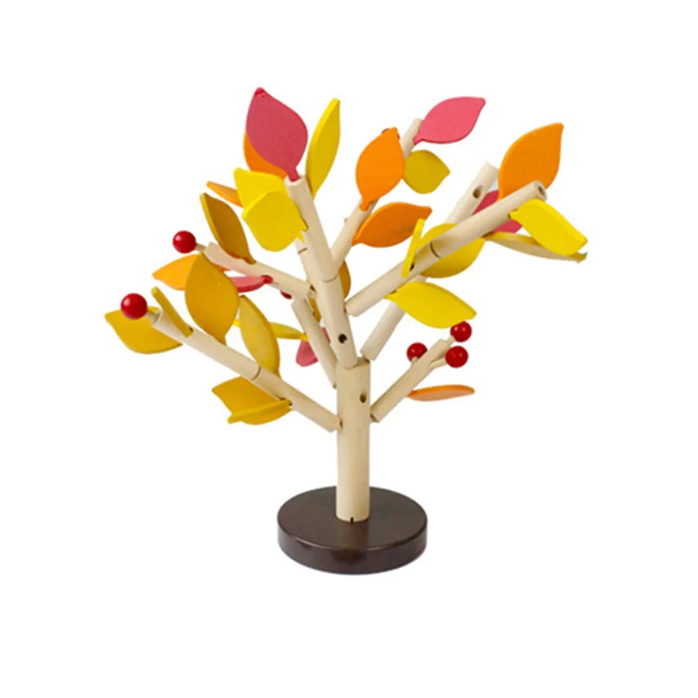 Creative Wooden Tree Blocks with Leaves 3D Building Set Toy (Yellow) K4509