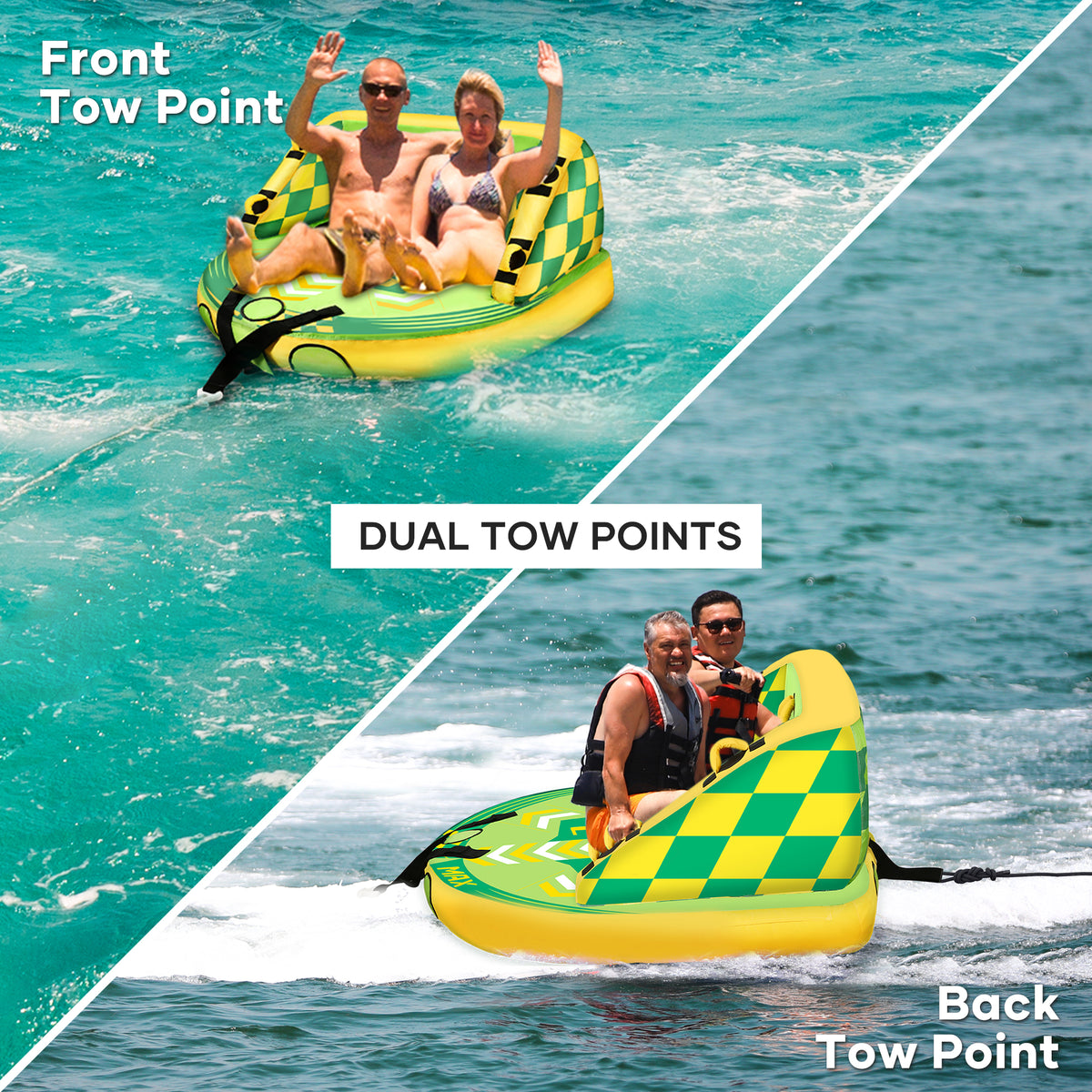 Green Inflatable Towable Tube with Foam Seats & Handles Y664812