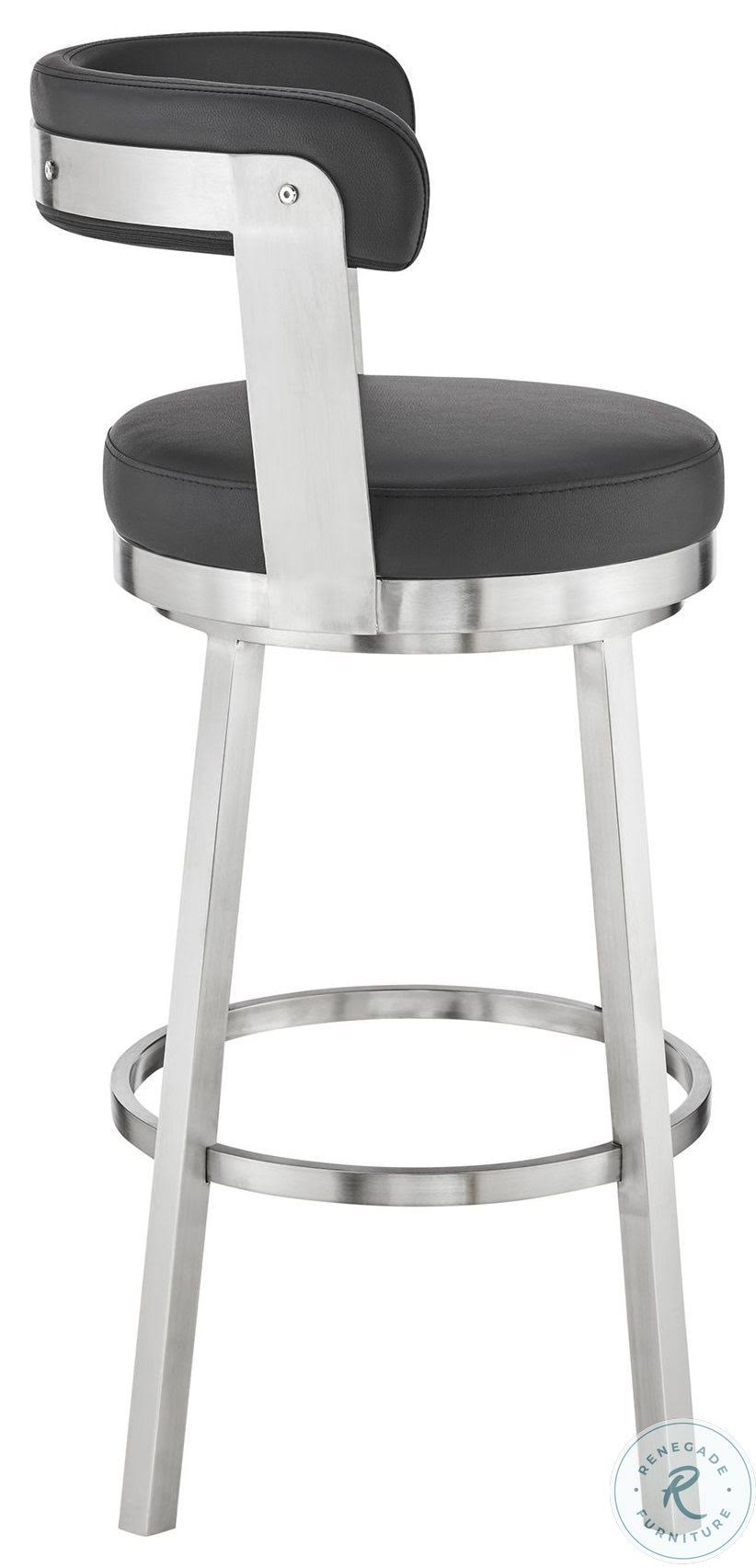 Black Faux Leather and Brushed Stainless Steel Swivel Counter Height Stool M58266