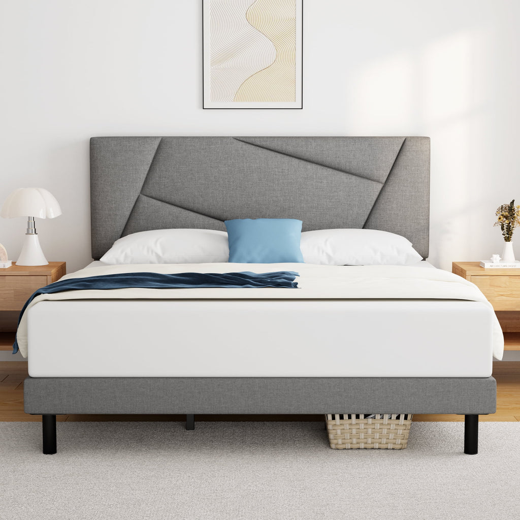 Queen Size Fabric Upholstered Platform Bed Frame K60412