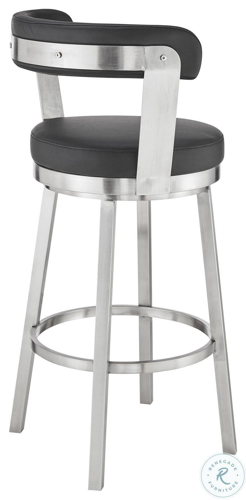 Black Faux Leather and Brushed Stainless Steel Swivel Counter Height Stool M58266