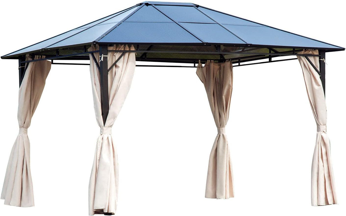 10x12 Hardtop Gazebo with Metal Frame, Polycarbonate Canopy with Curtains X850872