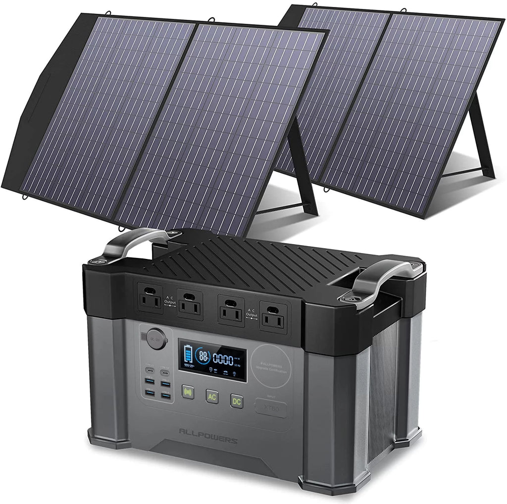 2000W 1500Wh Portable Power Station with 2 Pack 100W Foldable Solar Panel J983