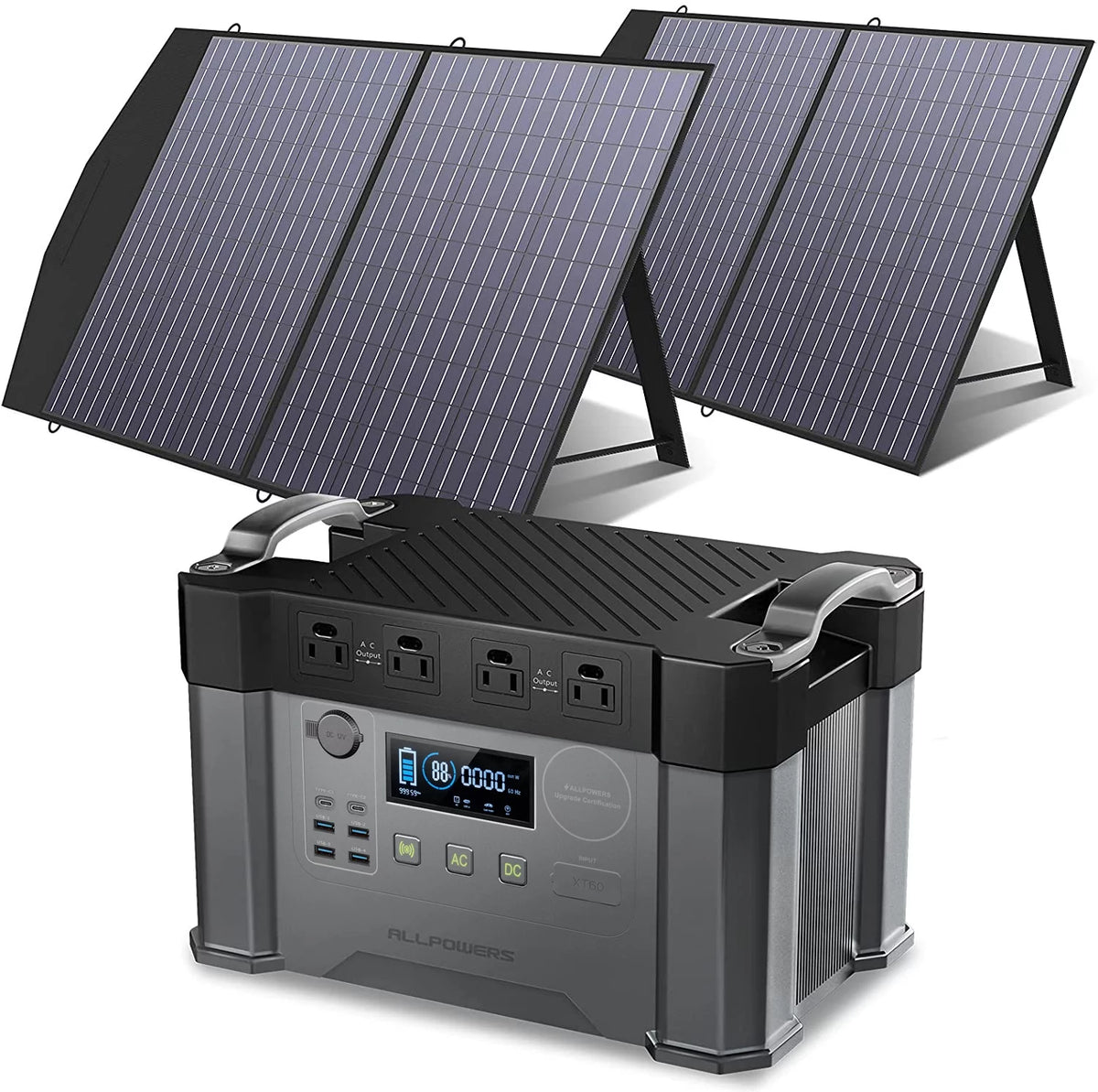 2000W 1500Wh Portable Power Station with 2 Pack 100W Foldable Solar Panel J983