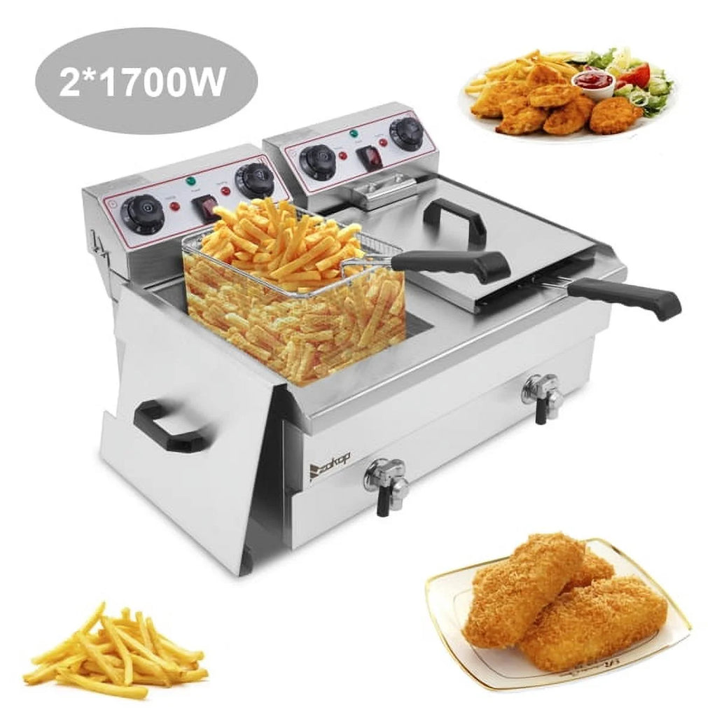 Double Tank Deep Fryer 16L Stainless Steel 3400W Q131