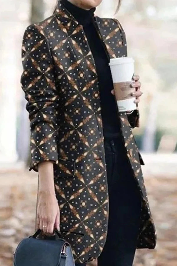 Casual Print Patchwork Turn-back Collar Outerwear K921323