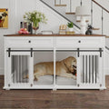White Wooden Dog Crate Furniture with 2 Storage Drawers R837766