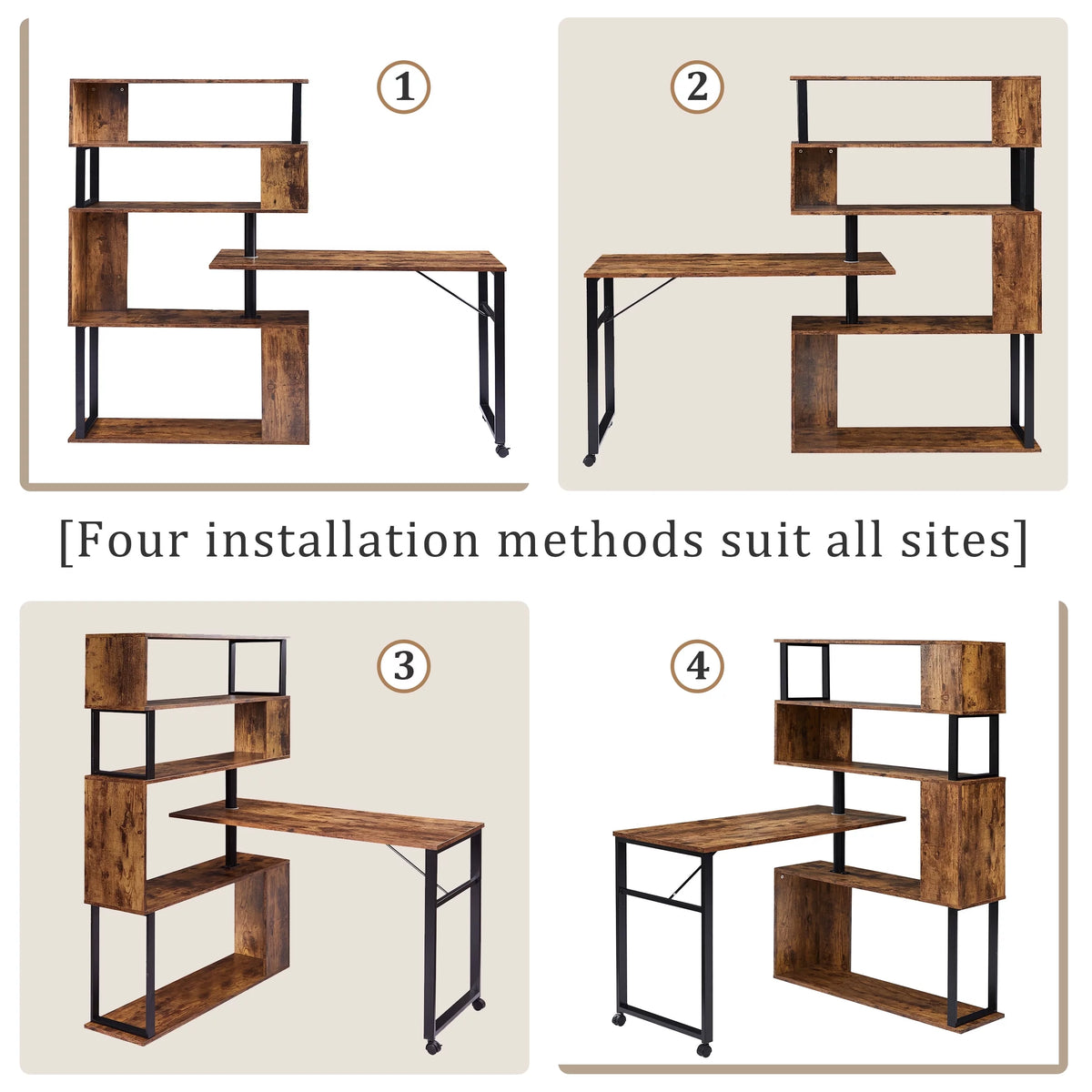 L-Shaped Corner Computer Desk with 5-Tier Bookshelf P603