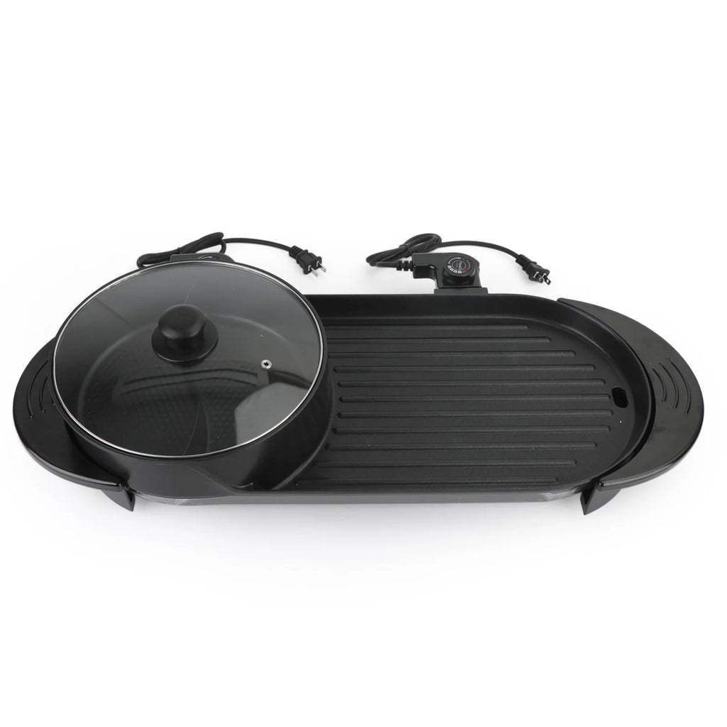 2 in 1 Portable Electric Hot Pot Barbecue Grill Non-Stick Pan N714732