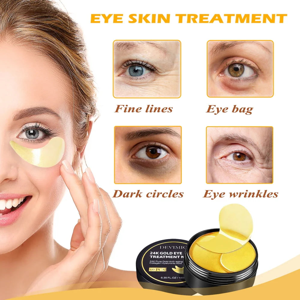 24K Gold Eye Mask, 30 Pairs Gel Under Eye Patches B279179