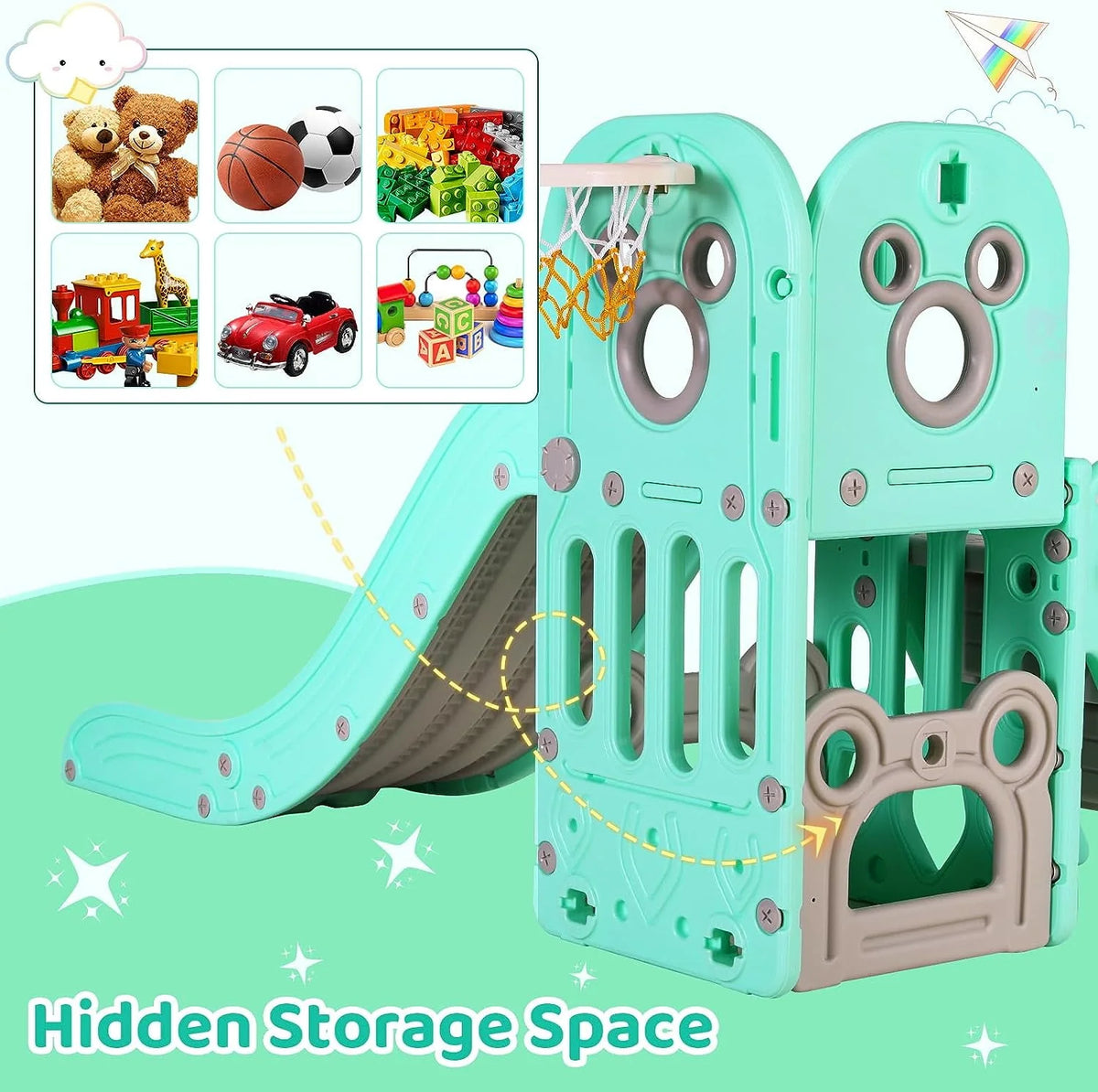 4 in 1 Toddler Slide and Climber Playset with Basketball Hoop E1471