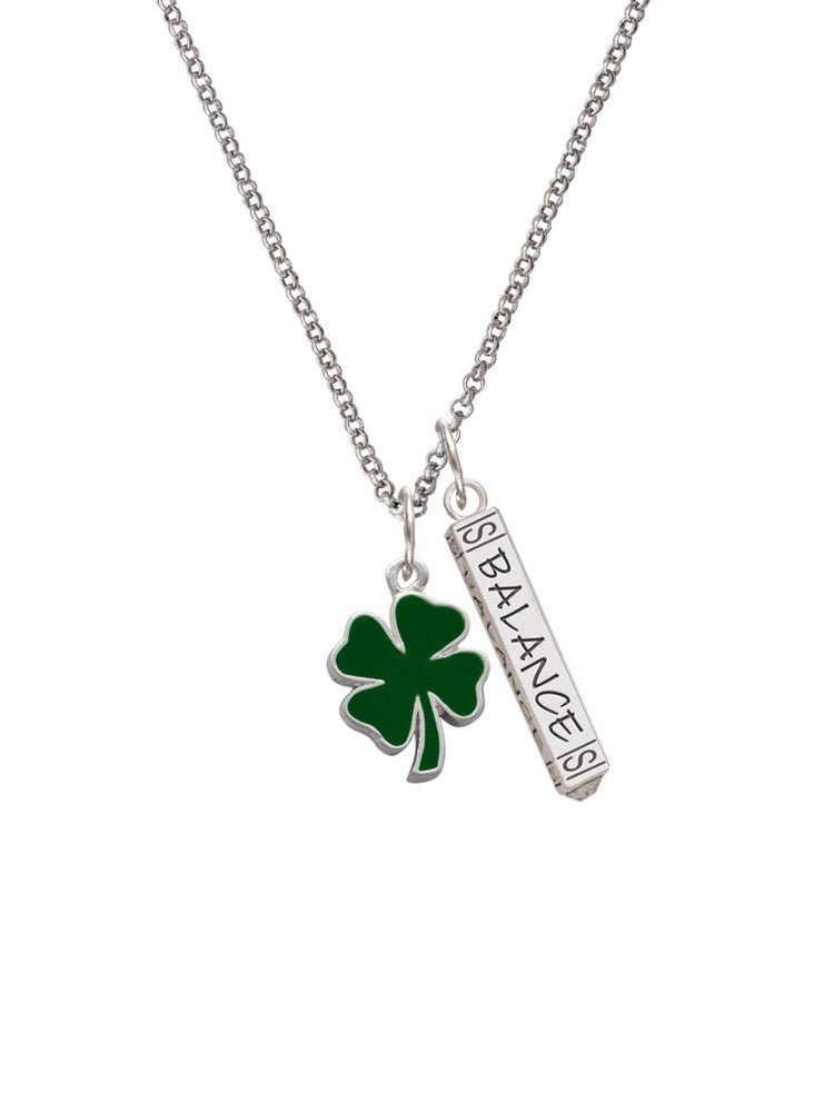 Green Enamel Four Leaf Clover Charm Necklace, 23" C91006