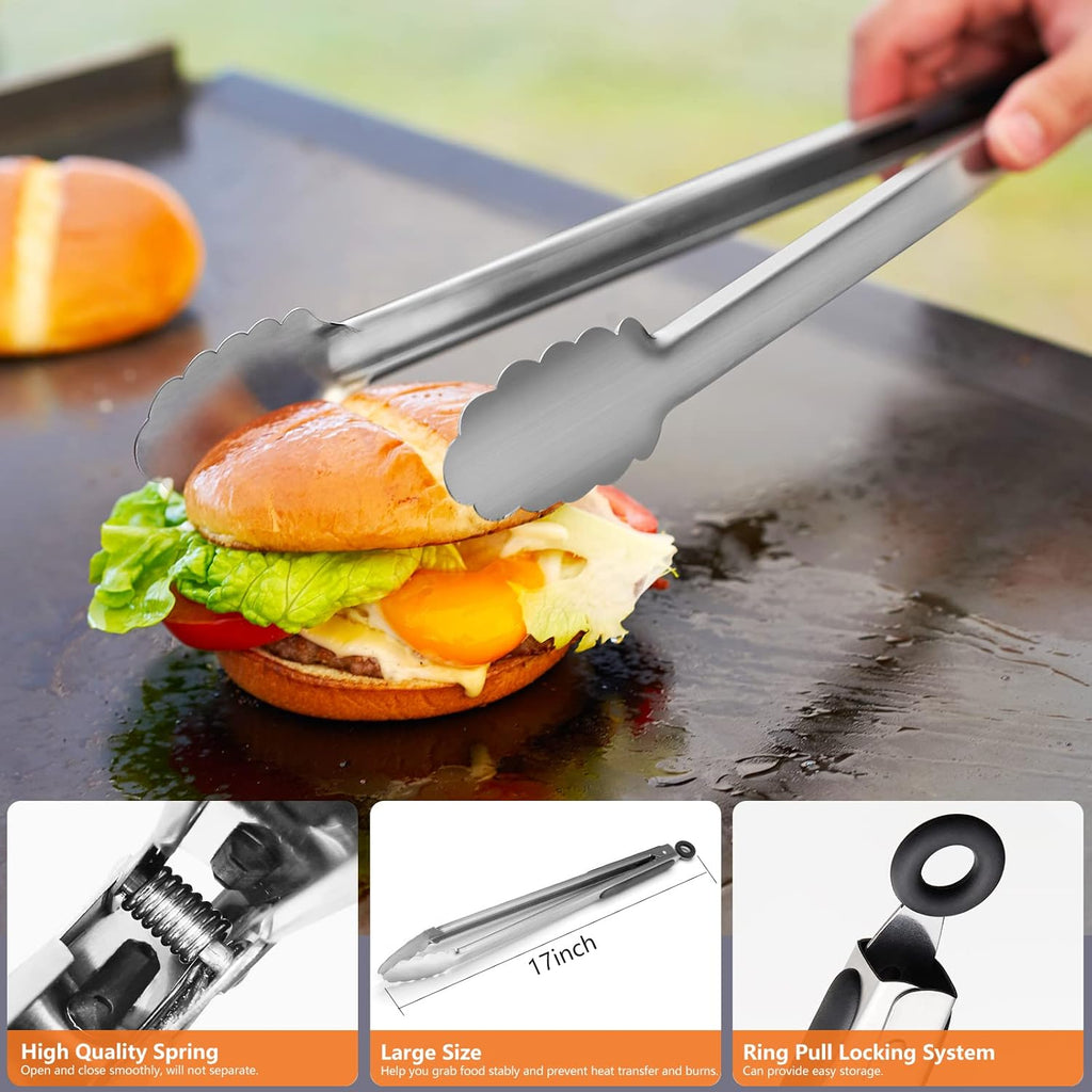 15 Pcs Flat Top Grill Accessories Kit with Spatula Set, Basting Cover and Burger Press I673