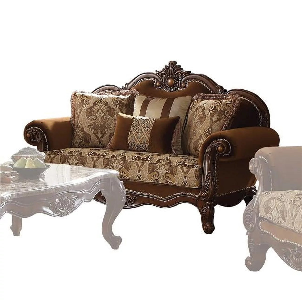 Cherry Oak Fabric Loveseat with 4 Pillows F795723