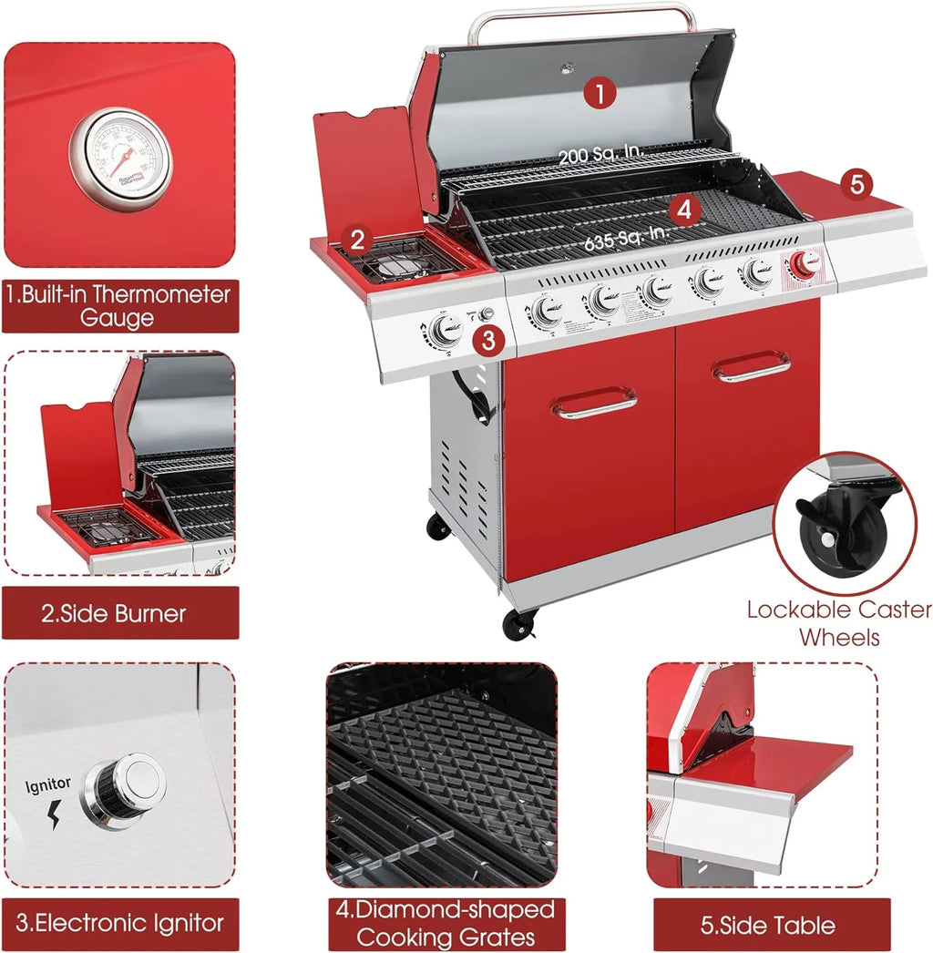 6-Burner Gas Grill with Sear Burner and Side Burner X4038