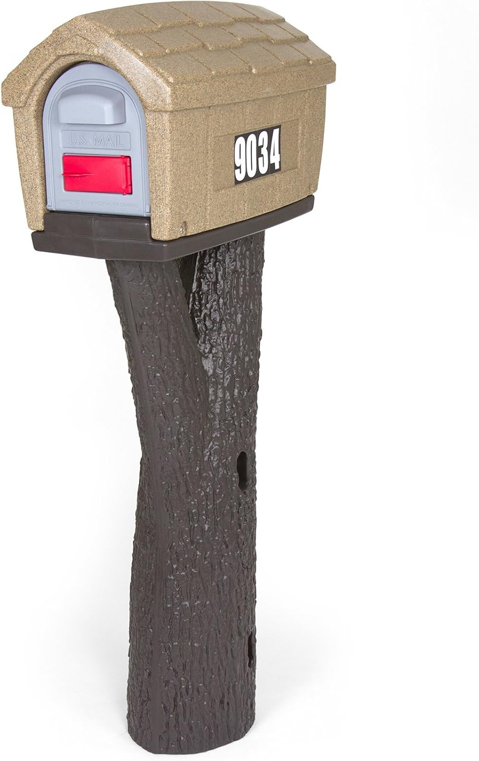 Sandstone Plastic Cabin Mailbox with Post Mount Combo Kit L466040