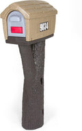 Sandstone Plastic Cabin Mailbox with Post Mount Combo Kit L466040