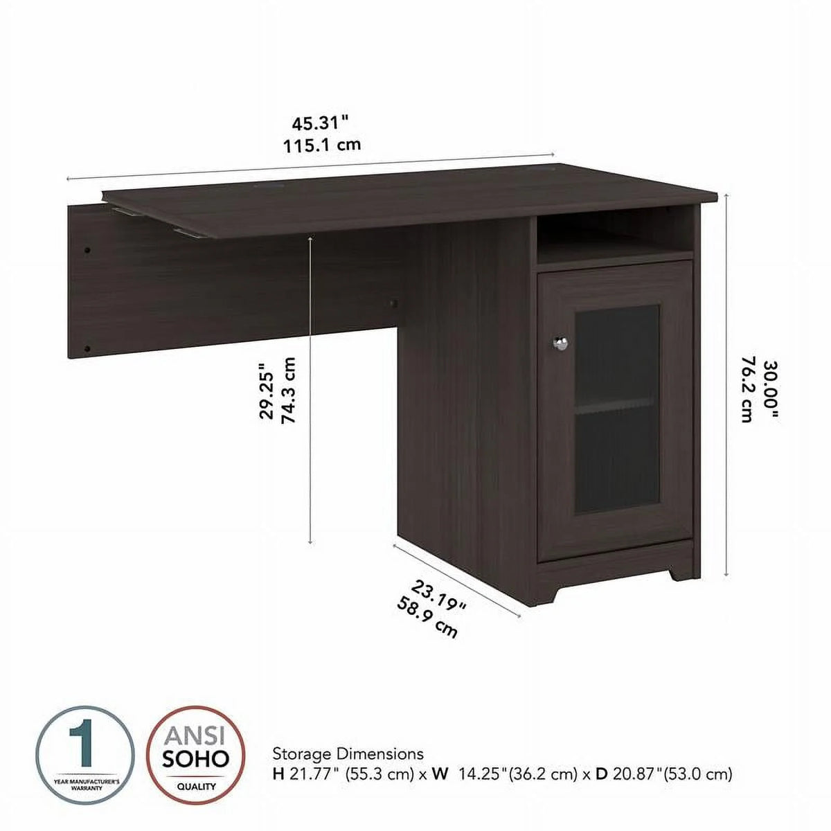 Heather Gray Engineered Wood Desk with Storage A25998
