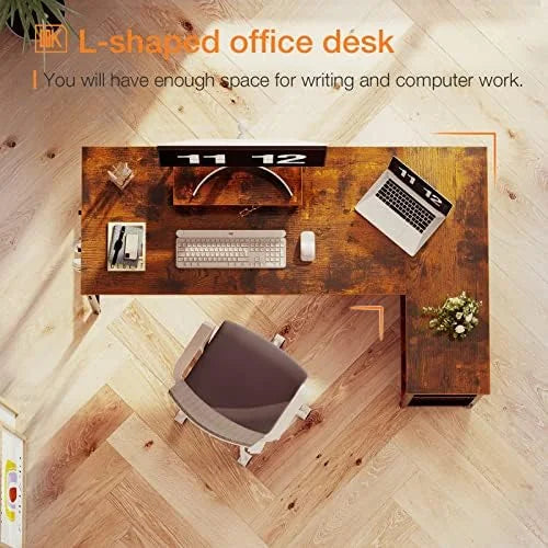 L Shaped Computer Desk with Shelves 47 inch Black I1997