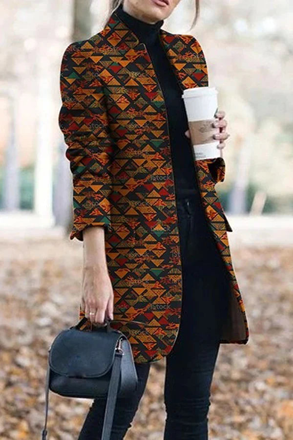 Casual Print Patchwork Turn-back Collar Outerwear K921323