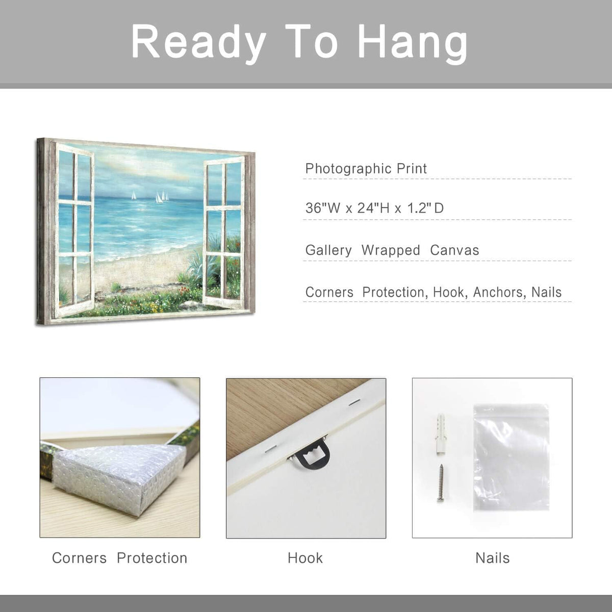 Abstract Sea View Wall Art Canvas Painting 36''W x 24''H X435