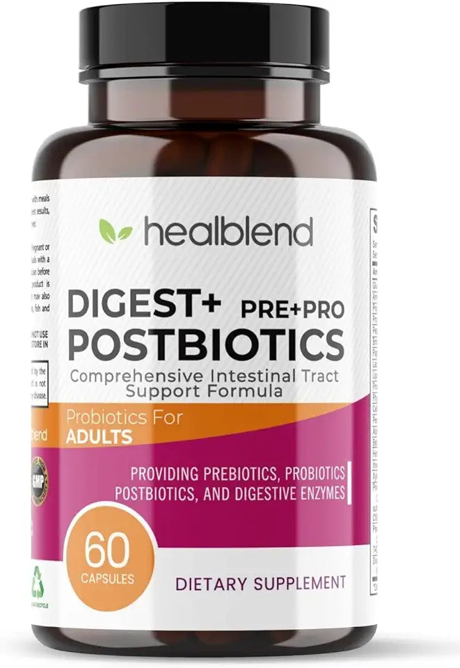 Digest + Postbiotics Supplement with Multi Enzymes, Prebiotic & Probiotic, 60 Vegetarian Caps V221