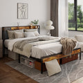 Queen Size Dark Grey Bed Frame with Storage Headboard E151